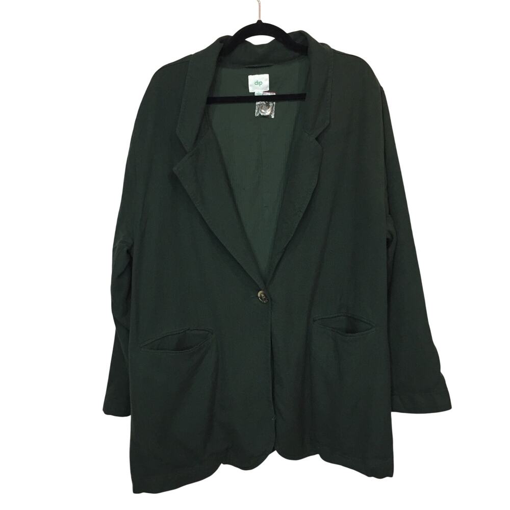 dip Dark Green Linen Blend Blazer Jacket XL Heavyweight Lined Mori Girl Office